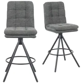 dubi möbel 2er Set Barhocker Höhenverstellbar, 360° drehbar, Barstuhl mit Rückenlehne, doppelt gepolsterter Sitz & Rückenpolster, Stoff Grau, stabiles 4-Fuß Metallgestell in Schwarz, Modell Tayo