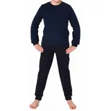 Normann Pyjama Kuscheliger Jungen langarm Frottee Schlafanzug mit Bündchen blau 128