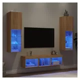 vidaXL TV-Schrank 4-tlg. Wohnwand mit LED-Beleuchtung Sonoma-Eiche Holzwerkstoff