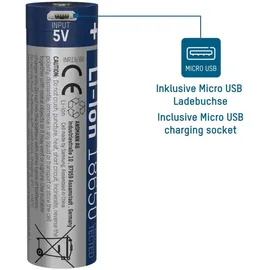 Ansmann Li-ion Akku 18650 3400 mAh mit USB C Kabel wiederaufladbarer Akku Batterie