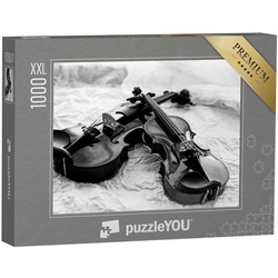puzzleYOU Puzzle Zwei Geigen, schwarz-weiß, 1000 Puzzleteile, puzzleYOU-Kollektionen Musik, Menschen