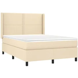 vidaXL Boxspringbett mit Matratze & LED Creme 140x200 cm Stoff vidaXL