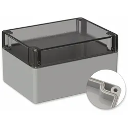 POLLIN, Polycarbonat Gehäuse, 160 x 120 x 90 mm, IP66, Lichtgrau, Glasklarer Deckel