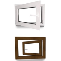 Kellerfenster - Kunststofffenster - Fenster - 3 fach Verglasung - innen weiß/außen nussbaum - BxH: 750 mm x 400 mm - DIN Links