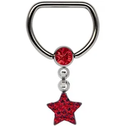 Brustwarzenpiercing ADELIA ́S "Piercing  Piercing Brustpiercing", Damen, rot, Titan, modisch, Piercings, Titan Brustpiercing D-Ring + 5 mm Klemm-Kugel mit Kette + Stern rot