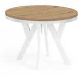 Runder Ausziehbarer Tisch für Esszimmer, PERO mit einem Ring-Gestell, Loft-Stil, Skandinavische, Durchmesser: 100 / 200 cm, Farbe: Eiche Artisan/W... - Beige