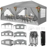 COBIZI Pavillon 3x6 m, Faltpavillon 3x6 wasserdicht stabil Faltzelt Anti-UV Faltbarer Pavillons Outdoor Faltpavillon 3x6m mit 6 Seitenwänden für Garten, Party, Hochzeit, Picknick, Markt, Grau