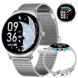 LIGE Damen Smart Watch Bluetooth Anrufe für Android iOS Smartwatch Damen 100+ Sport 1.43" AMOLED Always-on Display Damen Smartwatch Silber Gitterband Frauen Smartwatch Herzfrequenz Schlaf Monitor