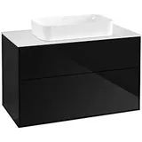 Villeroy & Boch Villeroy und Boch Finion Waschtischunterschrank F64100PH 100x60,3x50,1mm, Glass White Matt, Glossy Black Lacquer