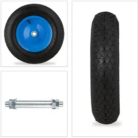Relaxdays Schubkarrenrad 4.80 4.00-8, mit Achse, Blau,Schwarz