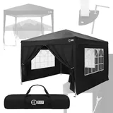Ecd Germany Pavillon 3x3 Wasserdicht Stabil Winterfest, Pop Up Faltpavillon, Gartenpavillon Faltbar Mit 4 Seitenwänden, Partyzelt Klappbar, Uv Schutz 50+, Gartenzelt Für Outdoor Camping, Schwarz