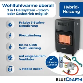 Bluecraft - 3 in 1 Infrarot Gas Heizofen 4,2 kW inkl. Anschlusszubehör und Gasd...