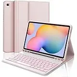 IVEOPPE Tastatur für Samsung Galaxy Tab S6 Lite, Hülle mit Tastatur Galaxy Tab S6, Beleuchtung Magnetischer QWERTZ Keyboard für Samsung S6 Lite 10.2 Zoll 2024/2022 (SM-P610/P615/P613/P619), Rosa