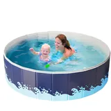 Youngwier Hundepool Faltbar Nicht Aufblasbarer Swimming Pool, Swimmingpool Kinder Hundebadewanne 90/120/150/180 cm, Planschbecken, Einfache Aufbewahrung Für Backyard Garden Water Parties