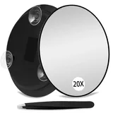 Suupvaor 20X Vergrößerungsspiegel mit 3 Saugnäpfen, großer Spiegel mit 15cm Vergrößerung 20X Runder Reise-Schminkspiegel mit hoher Vergrößerung, Make-up Spiegel mit Pinzetten-Sets