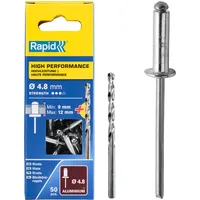Rapid Blindnieten Aluminium Universal Ø 4,8mm, 9-12mm Klemmbereich, 50