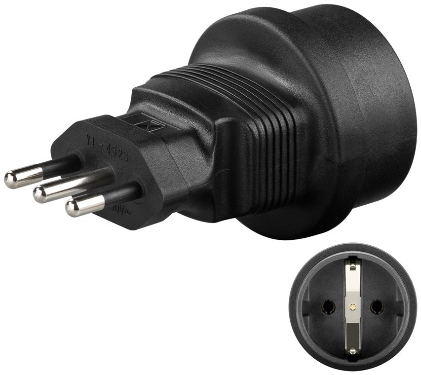 Goobay Netzadapter Italien, Schwarz - Schutzkontaktbuchse (Typ F, CEE 7/3) > Italien-Stecker (Typ L, CEI 23-16-VII)