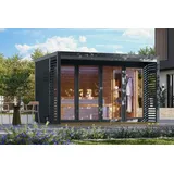 Karibu Saunahaus Außensauna Gartensauna Ares 4 anthrazit lackiert ohne Zubehör 38mm Massivholz 359x276x232 cm