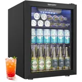 EUHOMY Getränkekühlschrank mit Glastür, 48L Mini Kühlschrank für 68 Dosen, Leiser Bierkühler mit LED & Digitalanzeige, Freistehend für Home Bar, Büro, Schlafzimmer & Gaming Room