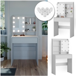 Vicco Schminktisch Frisiertisch Frisierkommode Laura Weiß LED 70x136 cm Spiegelschrank modern Schlafzimmer Kommode Schminkspiegel Schrank Schublade Kosmetiktisch Make-Up-Tisch