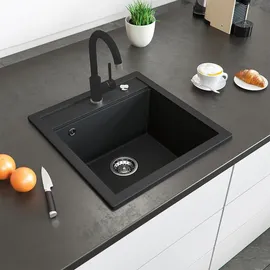 Bergström Spülbecken Schwarz, 49 x 50 cm mit Armatur Schwarz