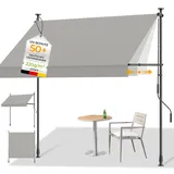 HOMEDEMO Klemmmarkise mit Einstellbare Handkurbel, Balkonmarkise ohne Bohren, Markise Sonnenschutz, UV-beständig & höhenverstellbar für Outdoor, Terrasse, Balkon, Garten, Hellgrau, 150 x 125-150 cm