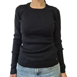 H.I.S Damen Longsleeve geripptes Langarm-Shirt Sommer-Oberteil 74376002 Schwarz - 