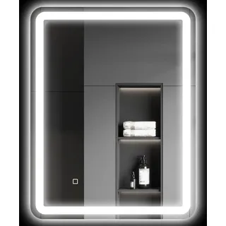 Homcom Badspiegel, 60 x 80 cm LED Spiegel mit Touch-Schalter, Memory-Funktion, Wandspiegel Beschlagfrei Lichtspiegel mit 3 Lichtfarben, Silber - Silber