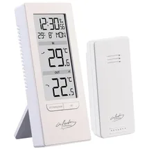 Infactory Digitale Temperaturstation mit Innen-/Außenthermometer, Funkuhr, weiß