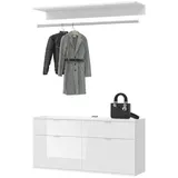 inn.furn Garderoben-Set Weiß Hochglanz 121 cm mit Kleiderstange SystemX