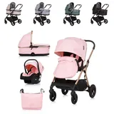 Chipolino Kombikinderwagen 3 in 1 Infinity i-Size Babyschale Babywanne Sportsitz rosa