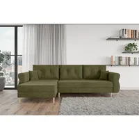 ALTDECOR Ecksofa HERMES-L mit Schlaffunktion und Bettkasten, Polstercouch in L-Form universal, links/rechts angeordnet, rückenecht gepolstert, ide... - Grün