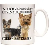 Kaffeetasse mit Yorkshire Terrier-Motiv "A Dog Loves You", 325 ml, Fototasse mit Yorkshire Terrier Geschenk für Yorkshire Terrier Besitzer