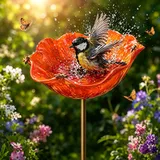 Vogeltränke Hängend Bienentränke Blume für den Garten, Frühlingsdeko Draussen Gartenstecker,Vogeltränke Winterfest,Dekorative Fütterschale für Vögel und Bienen(Orange)