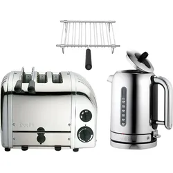 Dualit Frühstücksset inkl. 3er Toaster (inkl. Sandwichzange) + 1,7 L Wasserkocher und Brötchenaufsatz