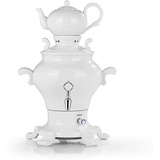 BEEM Samowar Teekocher ODETTE BLANC - 5 l | Porzellan | 1800 W | 1 L Teekanne mit Sieb Edelstahl | 5 L Heißwasserspender | Türkischer | weiß