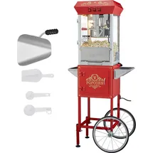 Vevor Popcornmaschine Popcornautomat Popcorngerät mit Wagen 850 W Popcornmaschine 8 oz Kessel für 48 Tassen pro Ladung, Popcornmaschine mit gehärtetem Glas, inkl. 4 Schaufeln, Kino-Stil, rot