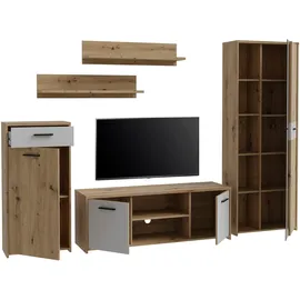 Forte Wohnwand "Pablo", grau (artisan eiche, secret grau), B:277,4cm H:182,9cm T:39,5cm, Spanplatte, Kastenmöbel-Sets, Wohnwand, 5teilig, Stauraum, Funktionalität, Artisan Eiche/Weiss