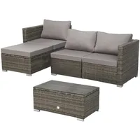 Svita Queens PolyRattan Lounge Sofa Garten Garnitur Lounge Gartenmöbel Rattan Grau