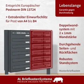 AL Briefkastensysteme Durchwurfbriefkasten 2 Fach RAL 7016 Anthrazitgrau inkl. Zeitungsfach
