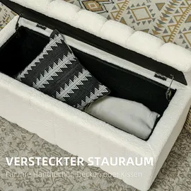 Homcom Sitzbank mit Stauraum, Polsterbank mit Teddy-Vlies-Optik, Holzbeine Cremeweiß