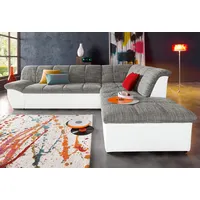 Ecksofa DOMO COLLECTION "Splash, aktuelle Sitz- und Rückensteppung, Materialmix, L-Form", grau (weiß, grau), B:271cm H:76cm T:232cm, Kunstleder SOFTLUX / Struktur (90% Polyester, 10% Polyacryl), Luxus-Microfaser (100% Polyester) / Struktur (90% Polyester, 10% Polyacryl), Sofas, wahlweise mit Bettfunktion