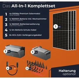 solarway All In One Balkonkraftwerk 2000 W / 800 W inkl. 3,2 kWh Anker Solix 2 Pro Speicher