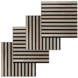 PROVISTON 4er SET Akustik 3D Wandpaneele 400 x 400 x 21 mm Furnierte MDF Holzlamellen in der Farbe Eiche natur Filz-Untergrund als Trägermaterial