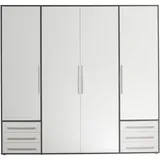 SchlafKONTOR Drehtürenschrank Lyss 206 x 194 x 58 cm Grau/Weiß