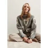 More & More softer Herz-Kuschelpullover in warm grey melange | Gr.: 34