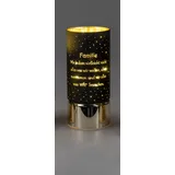 Formano Frühlingsdekoration 1 Stück Deko-Licht 15cm mit Spruch und Timer-schwarz m. goldenen Sockel, Familie- wir haben vielleicht nicht alles..