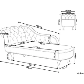 Beliani Chaiselongue Nimes Stoff Blumenmuster linksseitig Holz Chesterfield Style