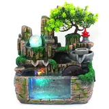 Zimmerbrunnen Wasserfall Tischbrunnen Dekoration Wasserspiel mit LED Lampe Zerstäubungseffekt Desktop Small Steingarten für Wohnzimmer Schlafzimmer Bürodekoration