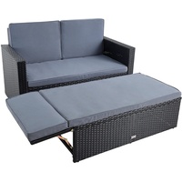 ESTEXO Polyrattan Sitzgruppe Essgruppe Gartenmöbel Set Gartensofa Rattan Sofa mit Hocker ausklappbar Sofa-Set Rattan-Couch Sitzgruppe Lounge Set Ottomane (Schwarz)